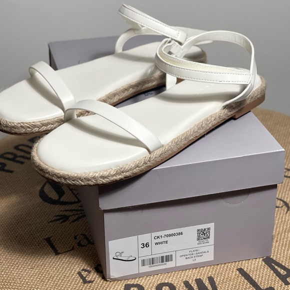 Charles & Keith White Ankle-Strap Flat Espadrille Sandals EU36 - Picture 8 of 13